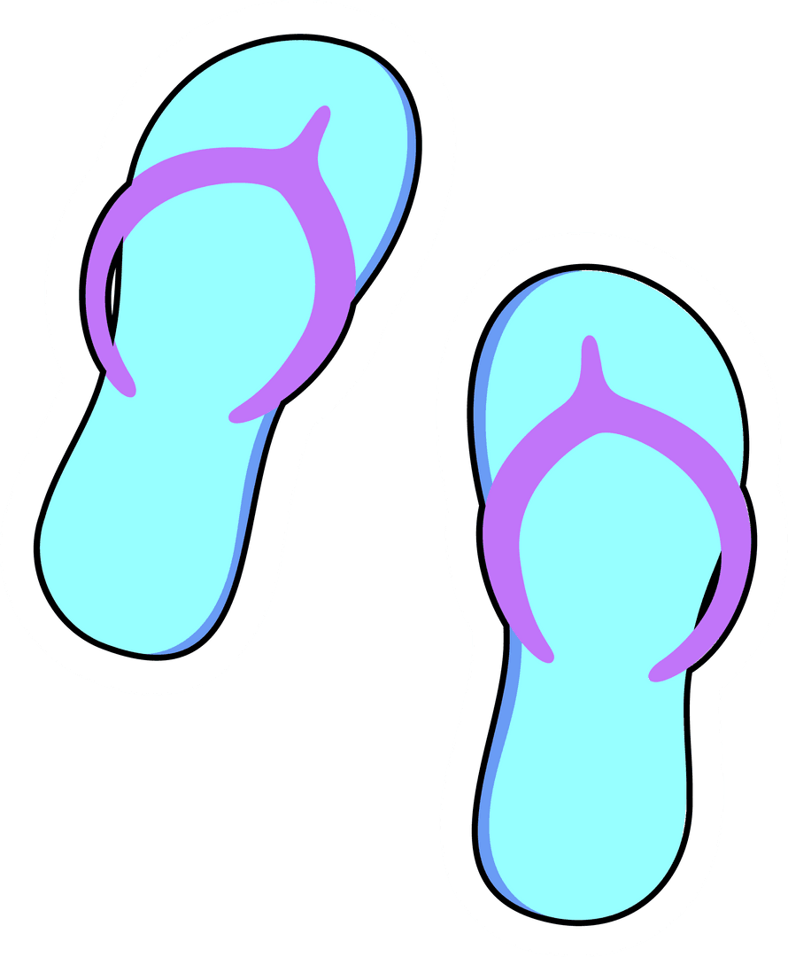 Vibrant Aqua and Purple Flip-Flops on Transparent Background