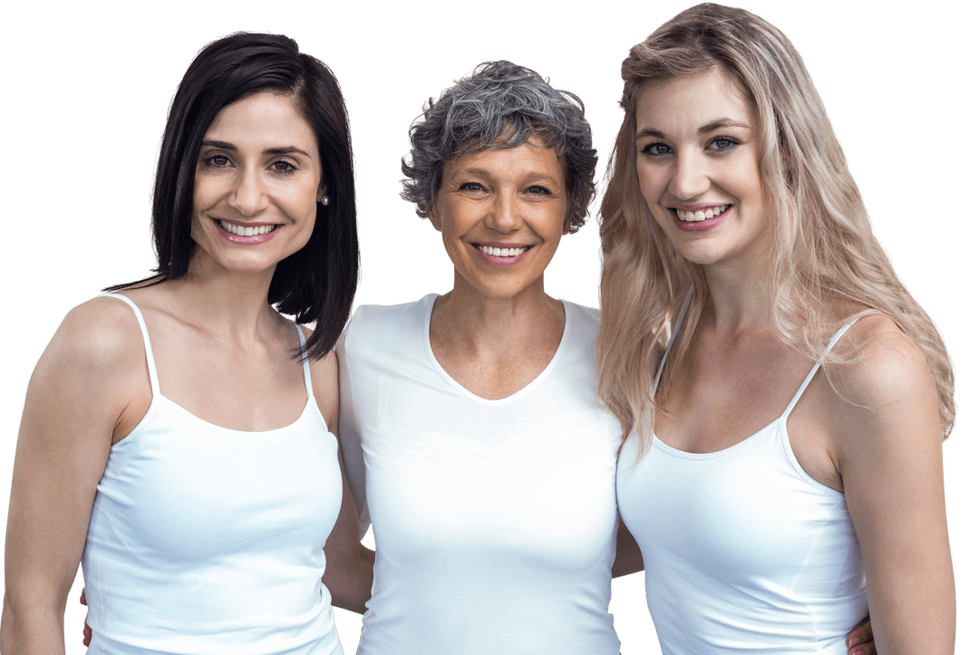 Diverse Group of Cheerful Women in Transparent Tops Smiling