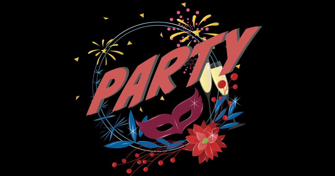 Festive Party Design with Fireworks and Mask Elements