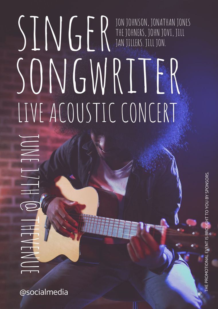 Live Acoustic Singer-Songwriter Concert Poster with Performer Playing Guitar - Download Free Stock Templates Pikwizard.com