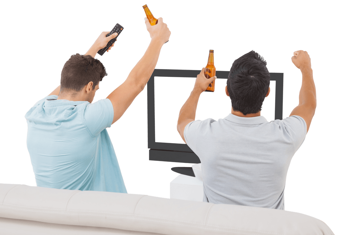 Enthusiastic Football Fans Cheering with Beer Transparent Background
