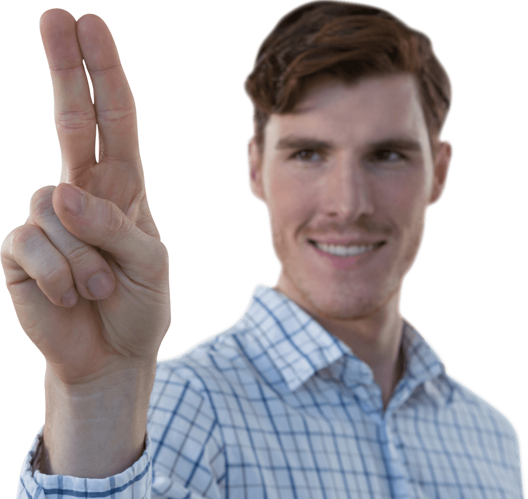Transparent Businessman Pointing Up in Casual Shirt