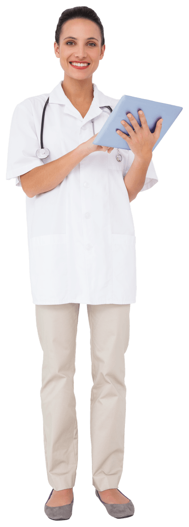 Transparent Nurse Smiling and Using Tablet Technology