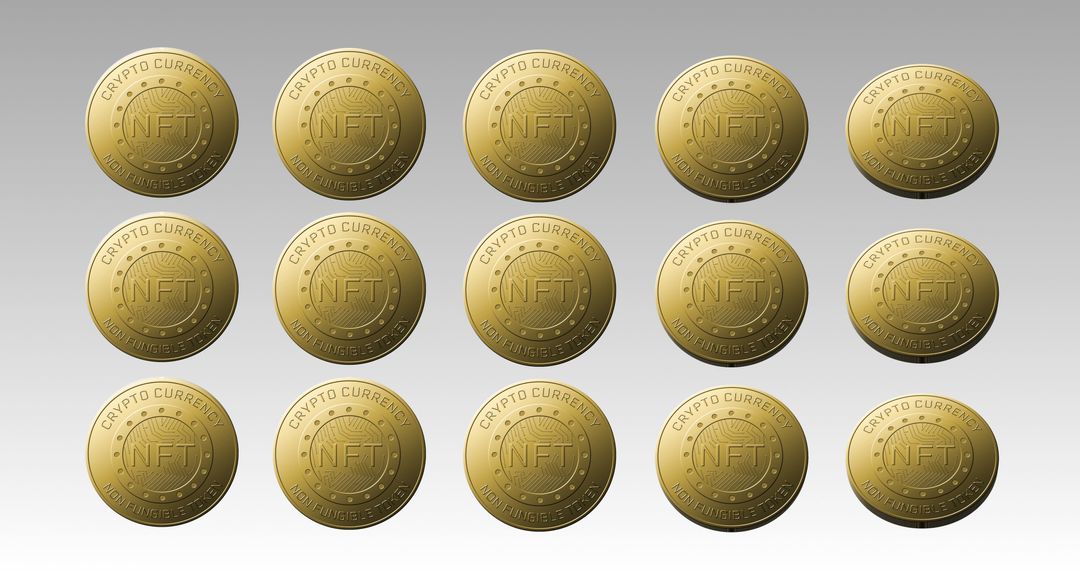 Spinning NFT Coins on Grey Background with Gold Finish