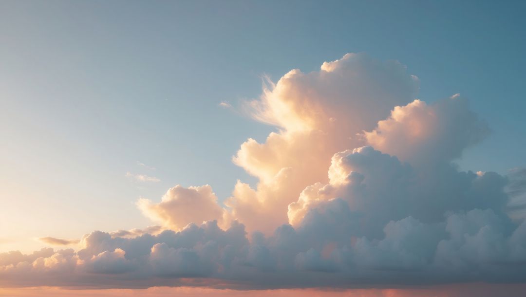 Sunrise Glow on Cumulus Clouds Reflecting Warm Dawn Light