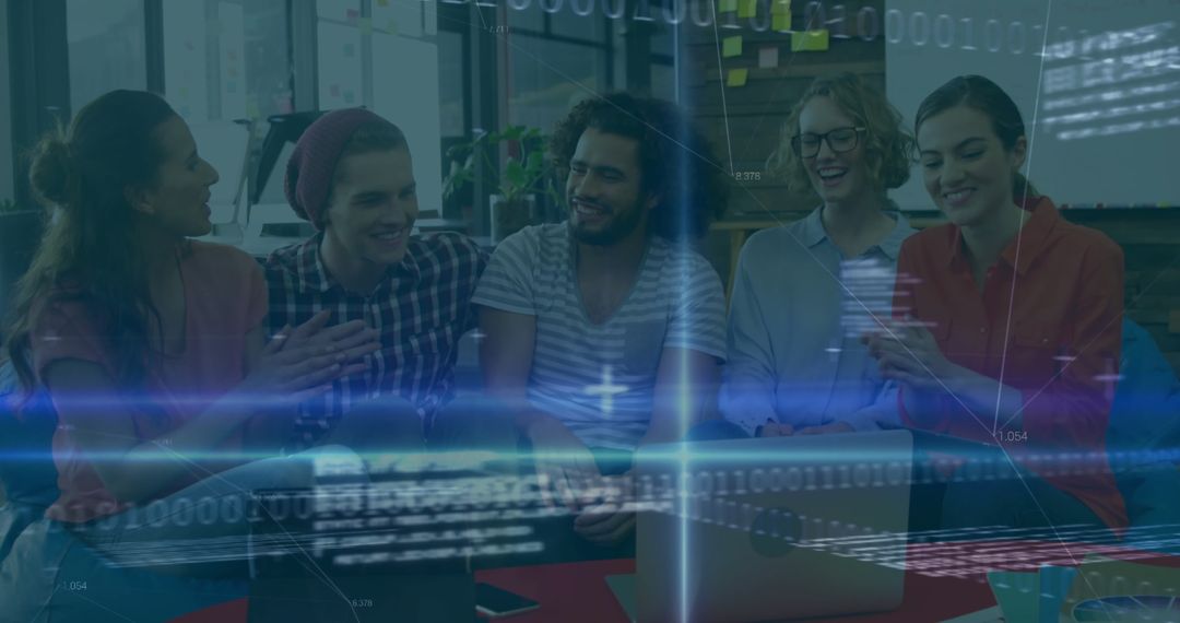 Diverse Tech Team Collaborating in Modern Coworking Space