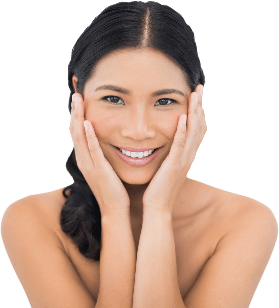 Inner Beauty Radiance With Smiling Woman Touching Face Transparent Background