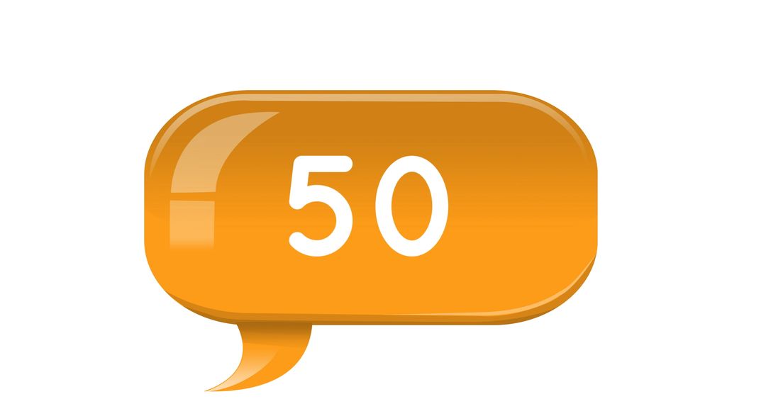 Yellow Speech Bubble with Number 50 on White Background