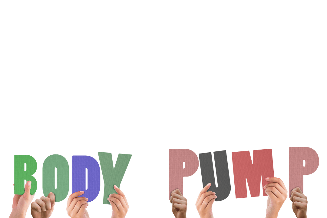 Hands Holding Colorful Transparent Body Pump Letters