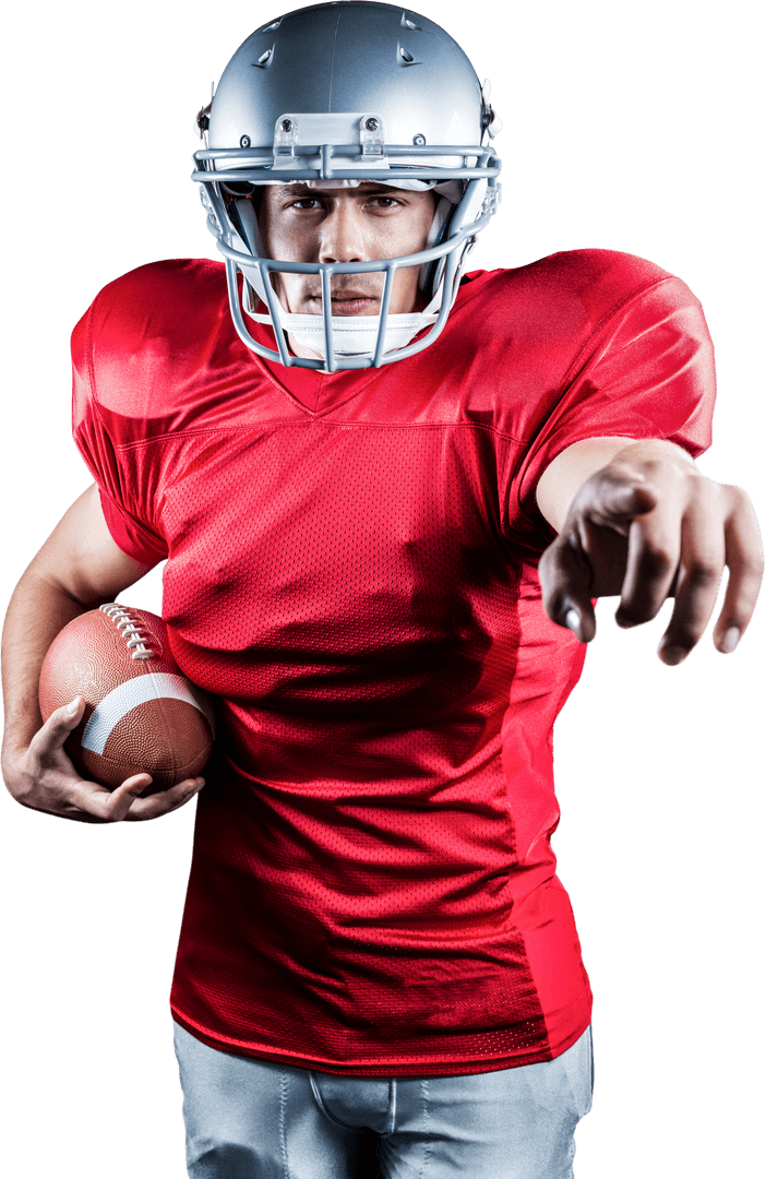 Transparent Football Player Pointing with Ball in Hand