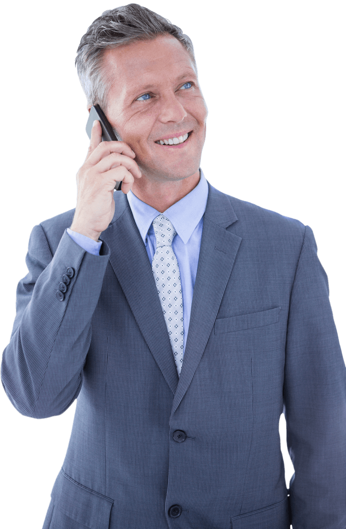 Transparent Smiling Businessman Talking on Phone