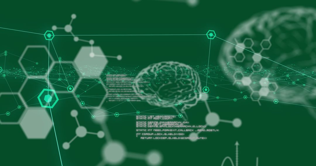 Digital Brain Network Visualization with Green Hexagons