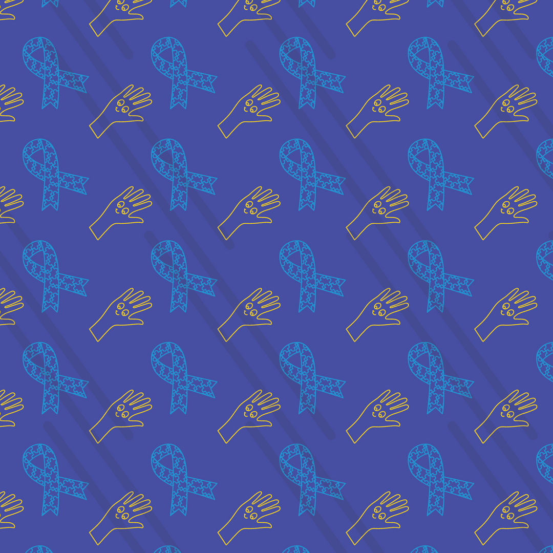 Seamless Pattern of Blue Ribbons Hand Symbols on Transparent Background