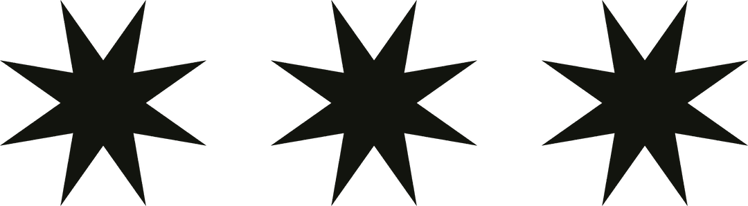 Three Black Eight-Pointed Stars on Transparent Background