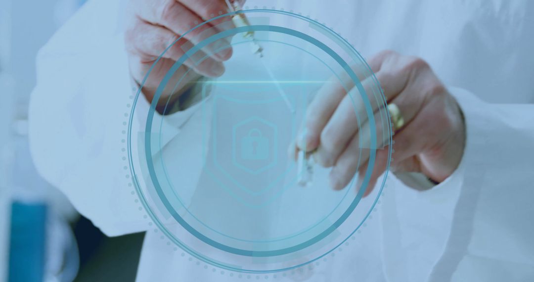 Senior Scientist Holding Keys with Digital Lock Interface