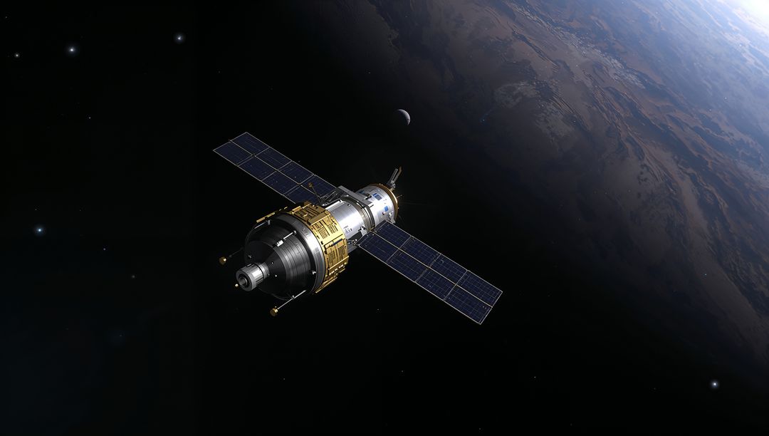 Spacecraft Module in Earth Orbit with Solar Panels