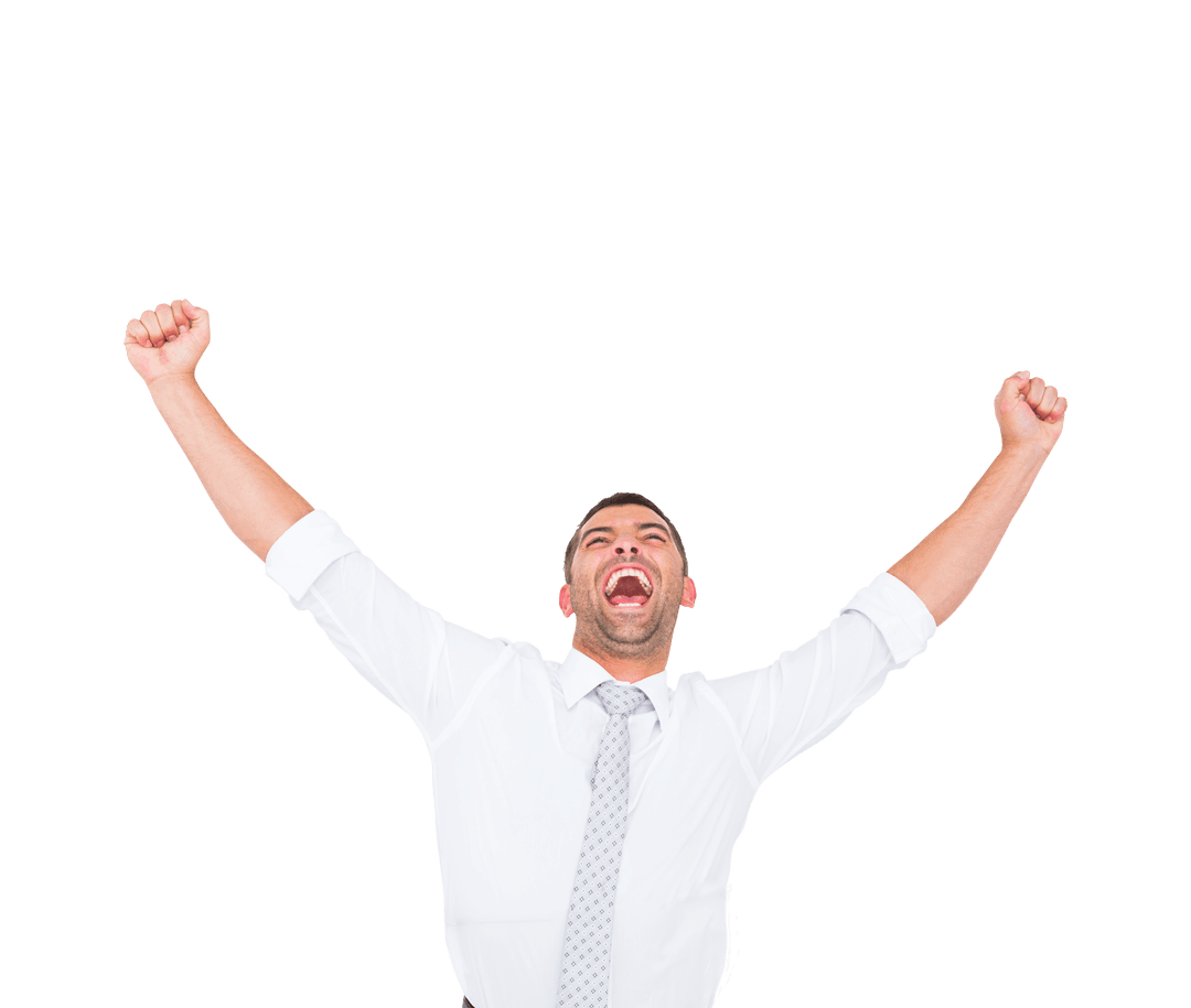 Caucasian Businessman Celebrating Success on Transparent Background