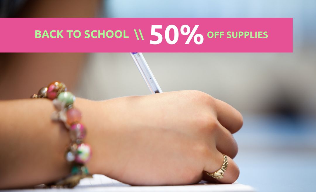 Back to School Student Writing with Discount Promotion
