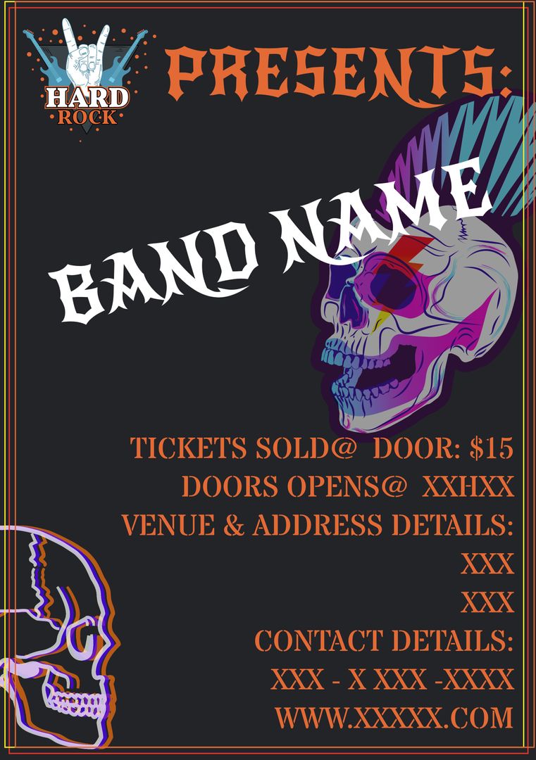 Hard Rock Concert Poster with Skull Illustration - Download Free Stock Templates Pikwizard.com