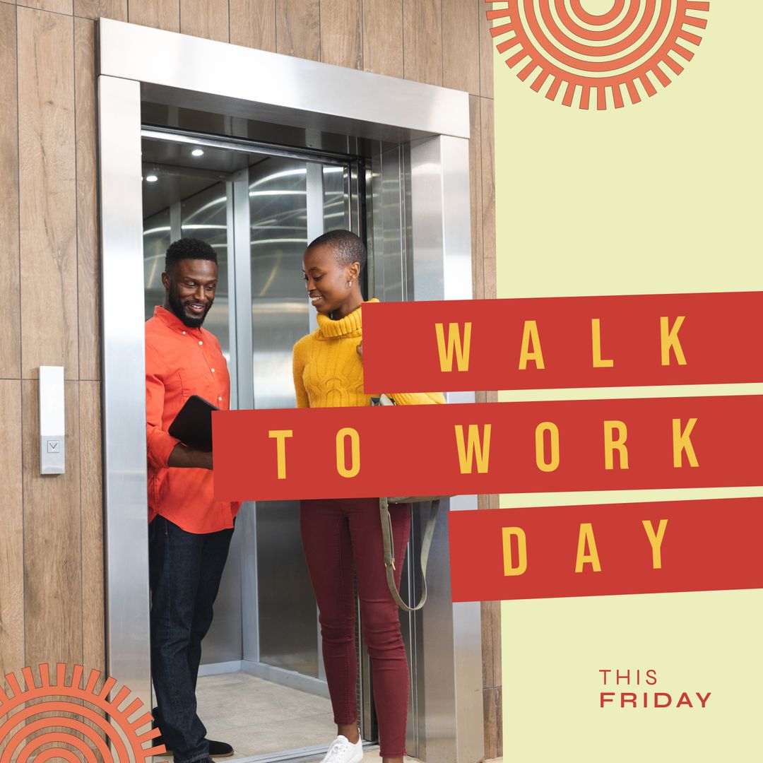 Walk to Work Day with Business People in Office Elevator