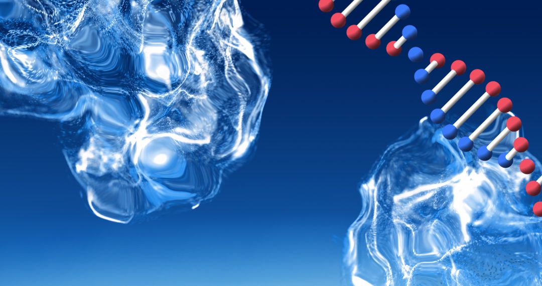 DNA Helix with Digital Wave on Blue Abstract Background