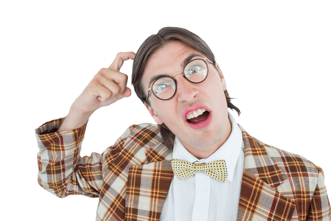 Transparent Wearing Geeky Hipster Style with Confused Expression