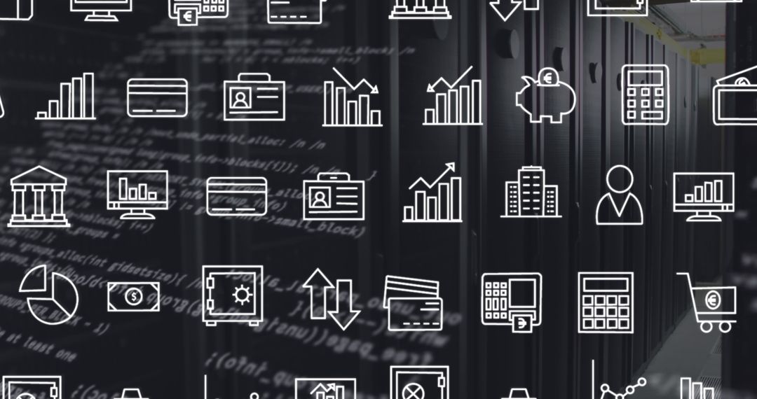 Digital Interface with Data Icons in Server Room Environment