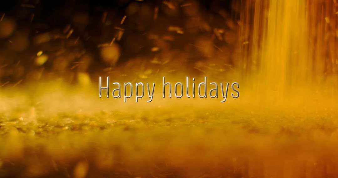 Festive Happy Holidays Text with Falling Orange Particles