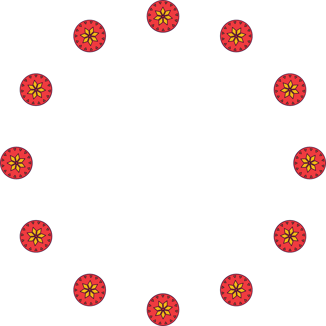 Transparent Yellow Flowers in Red Circles on Elegant Design