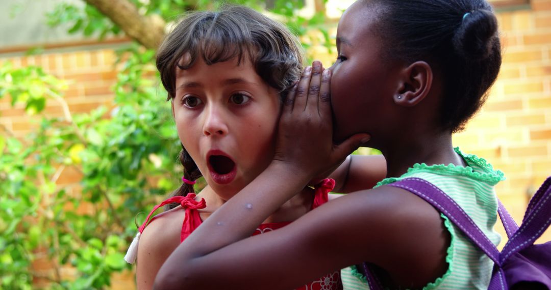 Two Diverse Girls Whispering a Secret on Playground - Free Images, Stock Photos and Pictures on Pikwizard.com