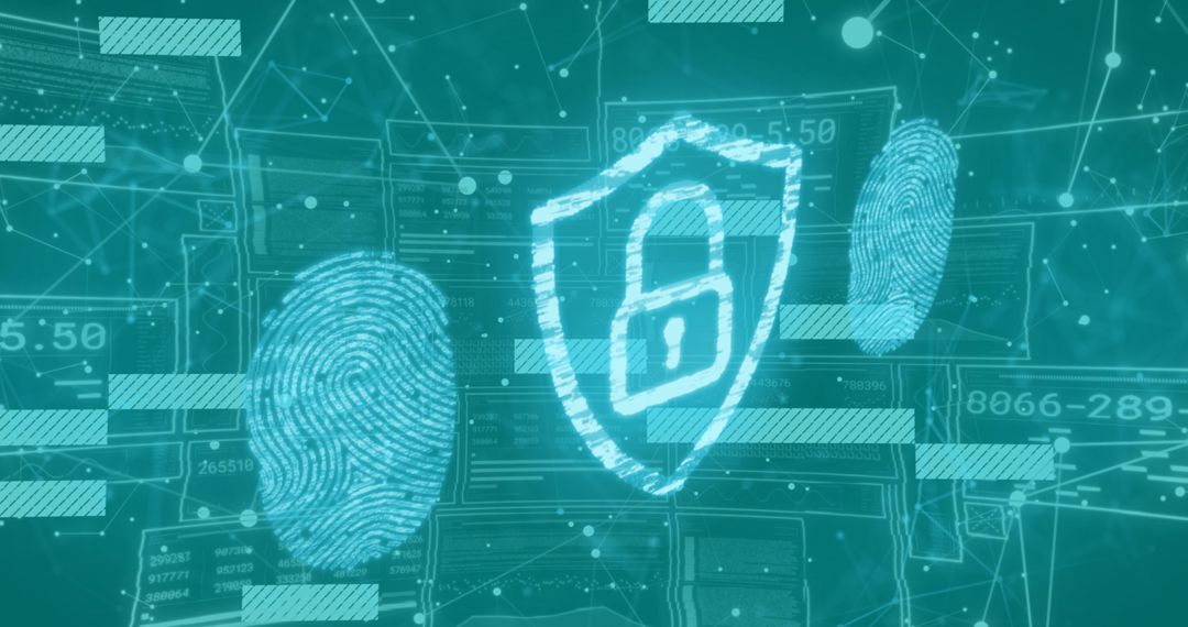 Digital Security Lock with Fingerprints on Blue Background