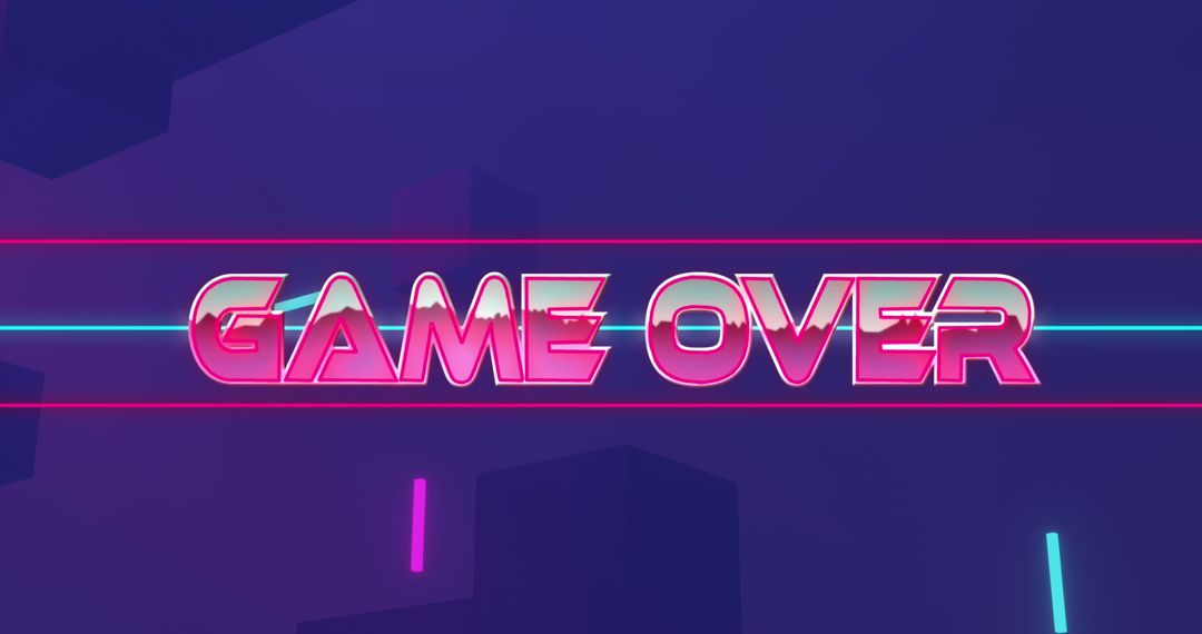Neon Game Over Sign in Futuristic Style with Purple Background