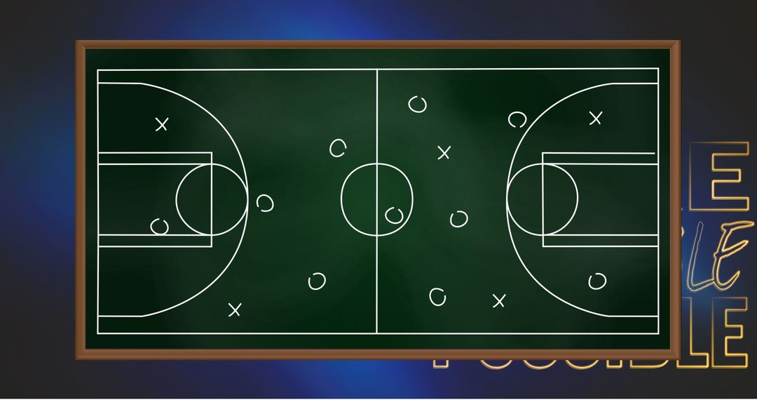 Basketball Tactics Diagram on Chalkboard