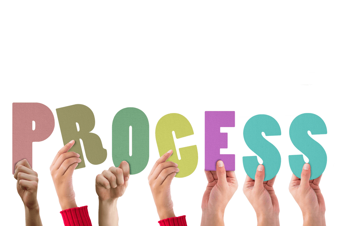 Hands Holding PROCESS Letters on Transparent Background