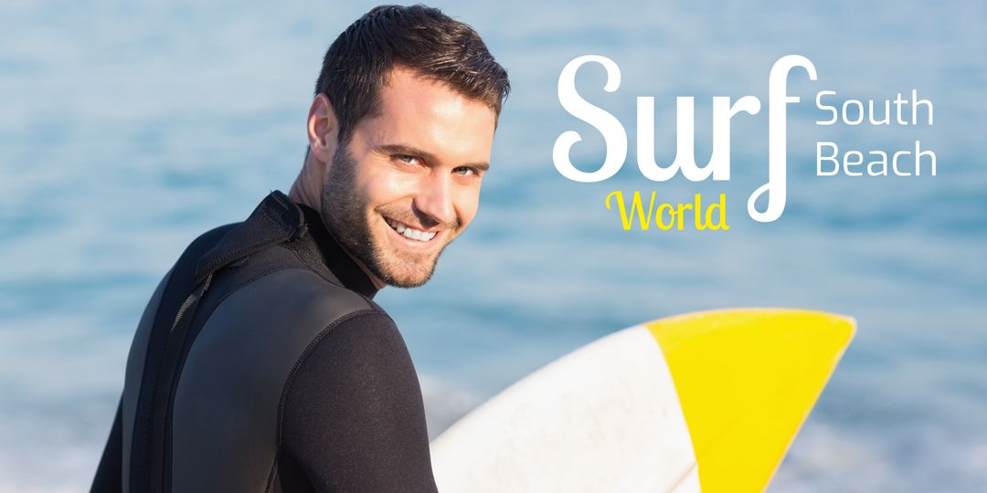 Smiling Surfer Holding Bright Yellow Surfboard at South Beach - Download Free Stock Templates Pikwizard.com