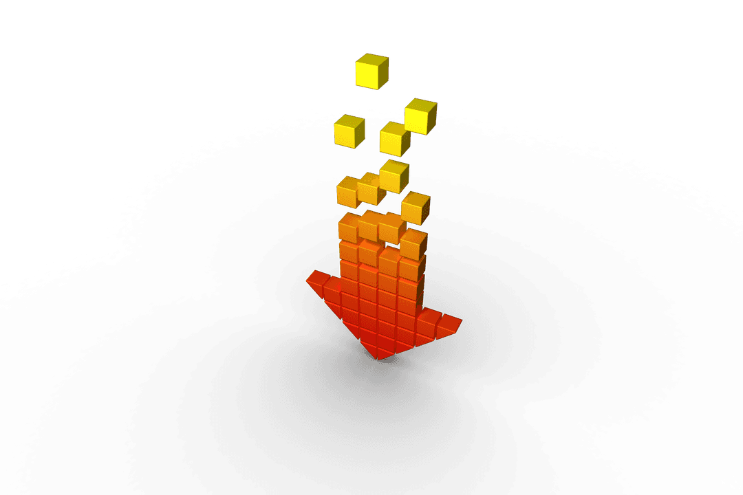 Pixelated Gradient Arrow with Digital Cubes on Transparent Background