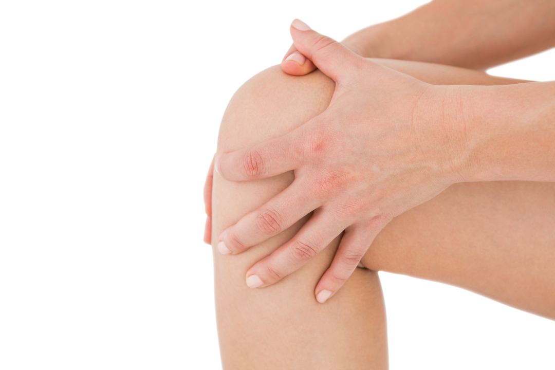 Woman Touching Sore Knee with Painful Expression Isolated on Transparent Background - Download Free Stock Images Pikwizard.com