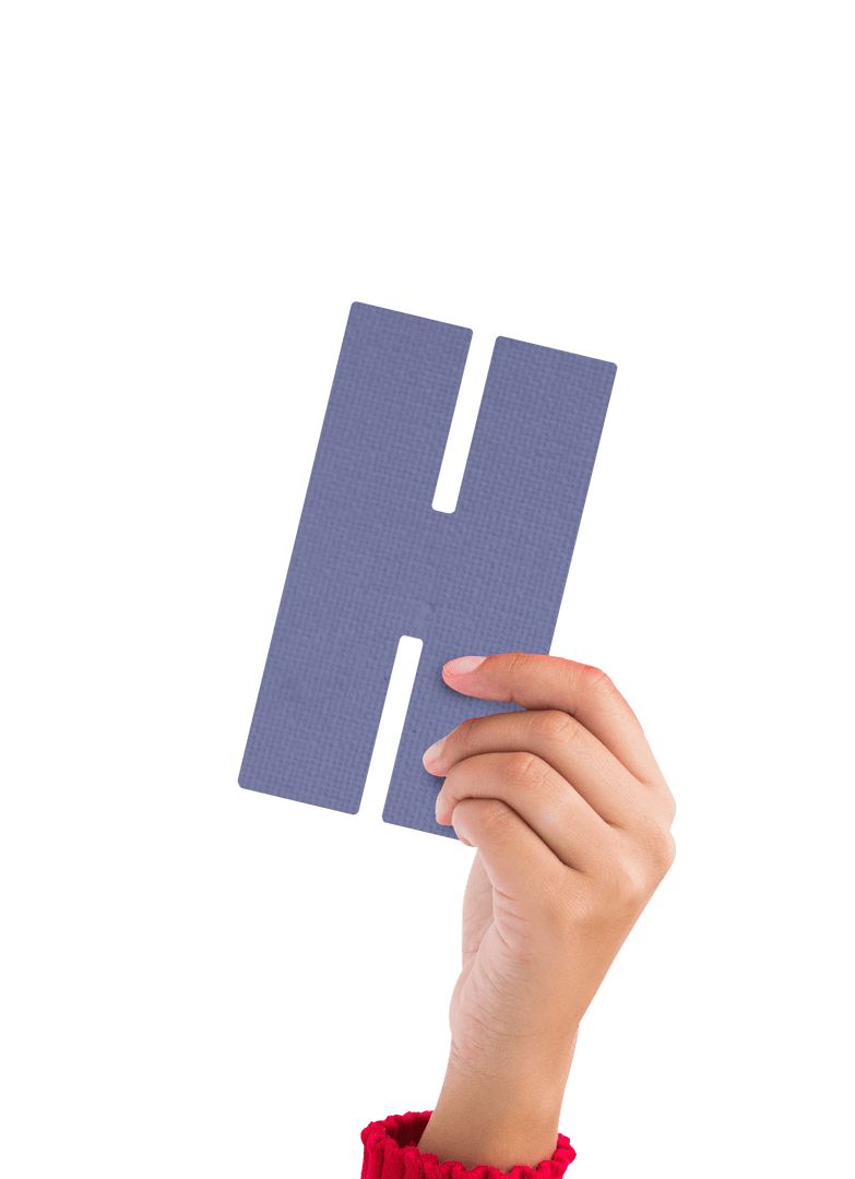 Hand Holding Purple Letter H on Transparent Background