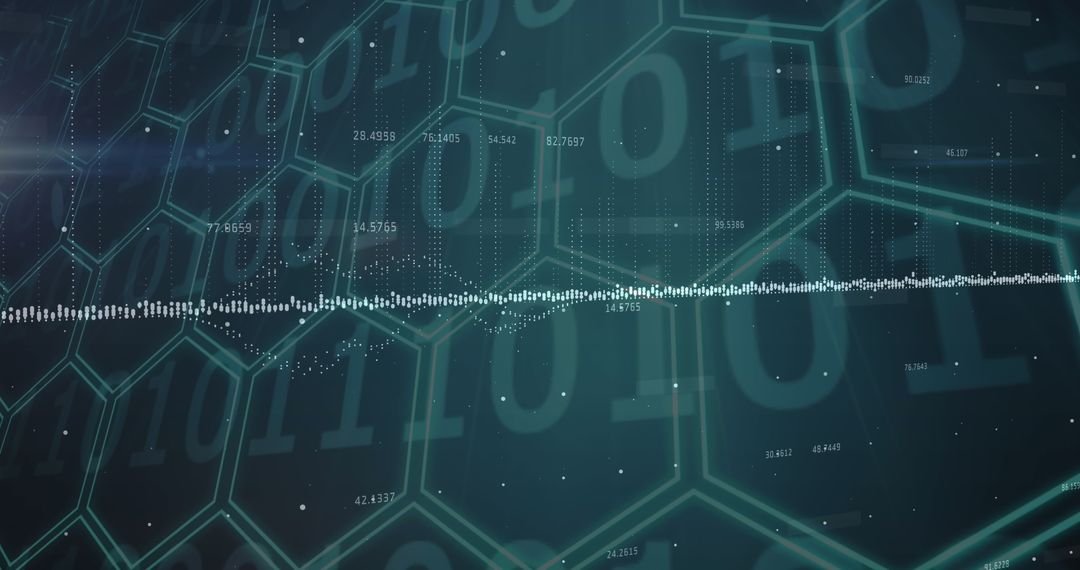 Digital financial data processing with binary code visualization