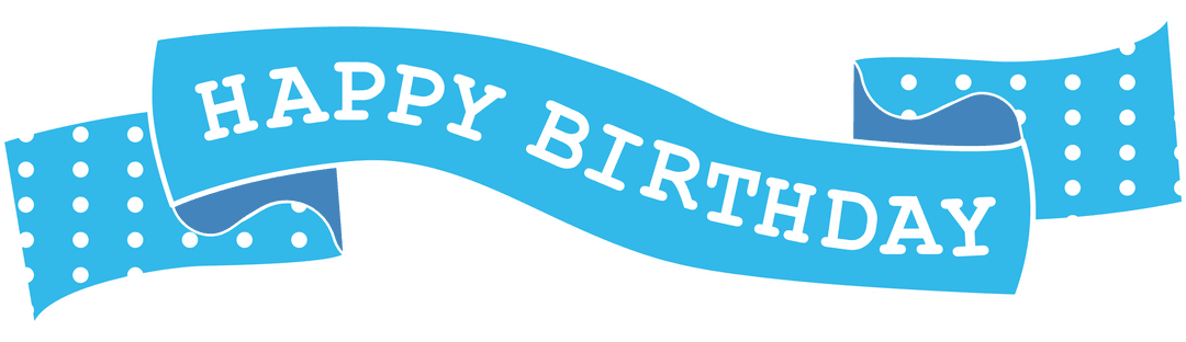 Happy Birthday Text on Blue Ribbon with Transparent Background