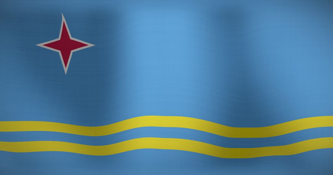 Waving National Flag of Aruba Featuring Red Star