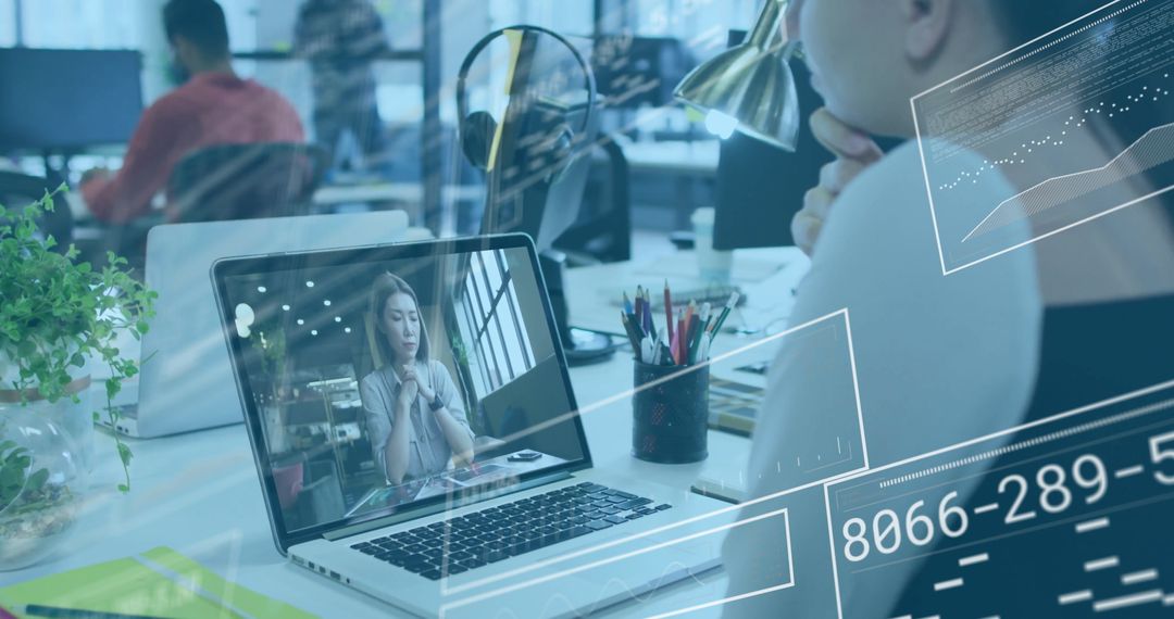 Virtual Collaboration at Modern Office Workspace