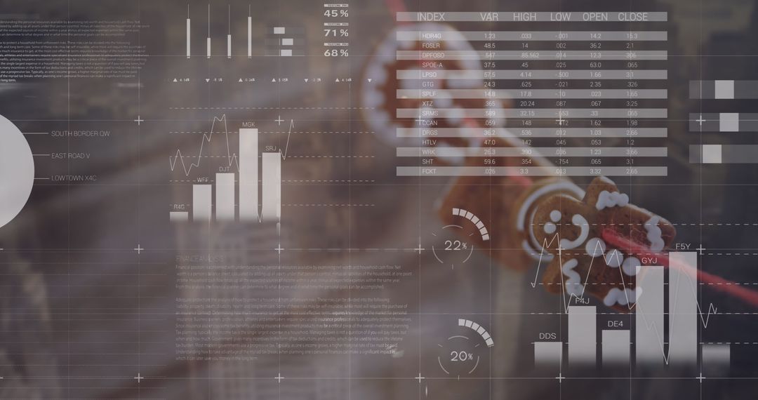 Futuristic Data Analytics Overlay on Sweets Tabletop