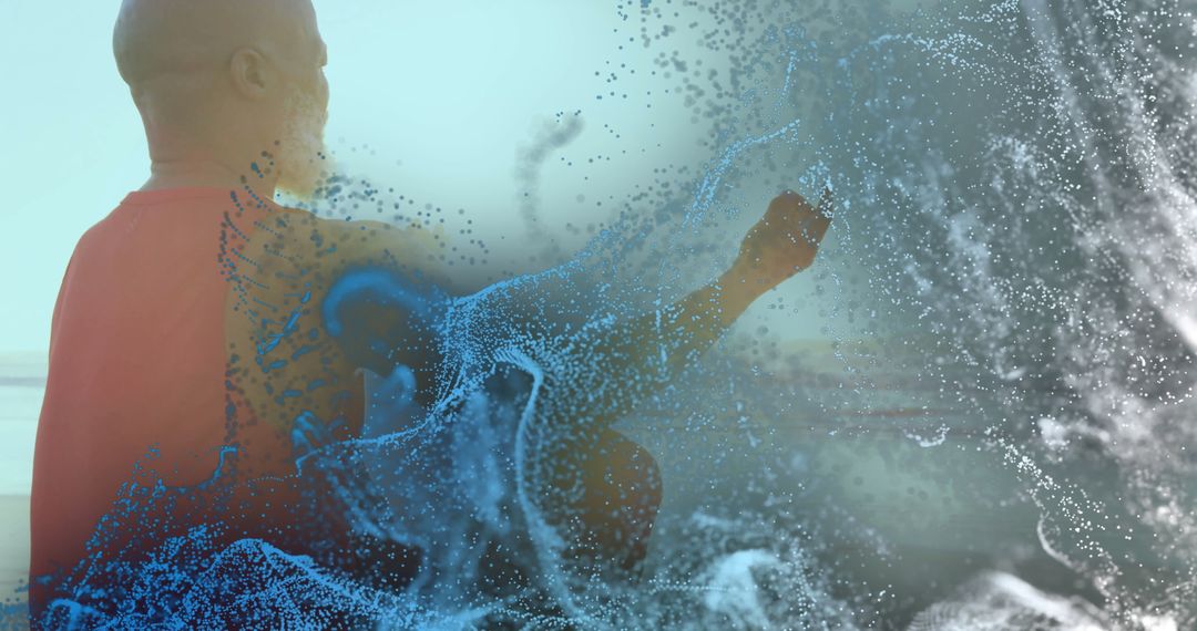 Serene Meditation with Digital Abstract Overlay