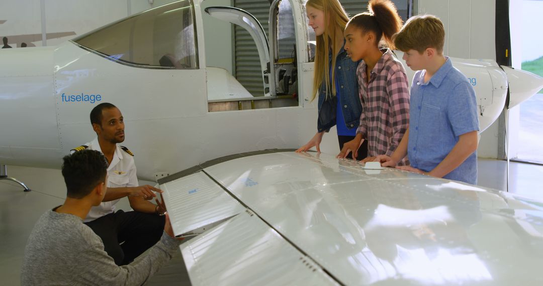 Pilot Teaching Aspiring Young Aviators About Aircraft