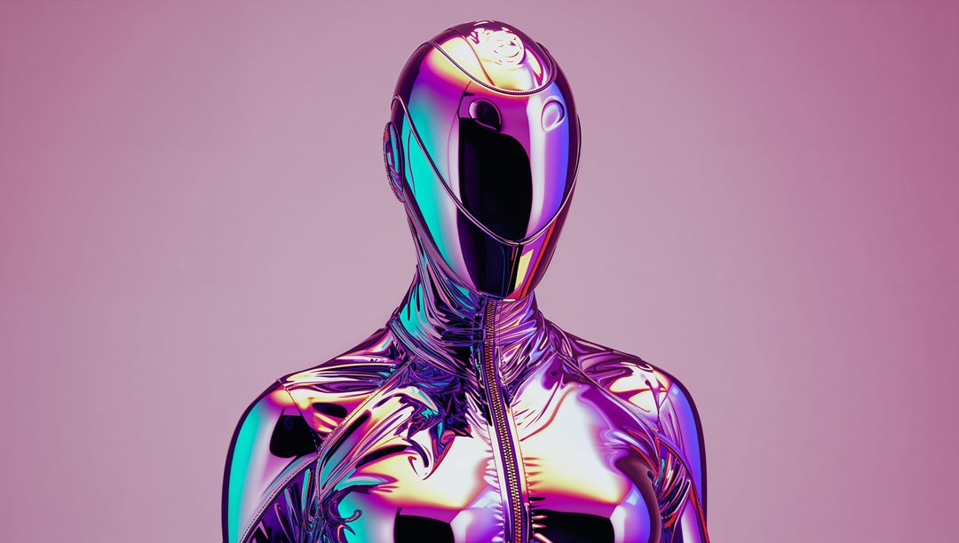 Futuristic Iridescent Humanoid in Studio with Gradient Backdrop