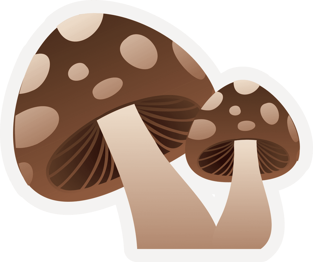 Stylized Transparent Brown Mushrooms with Spots and Gills Illustration
