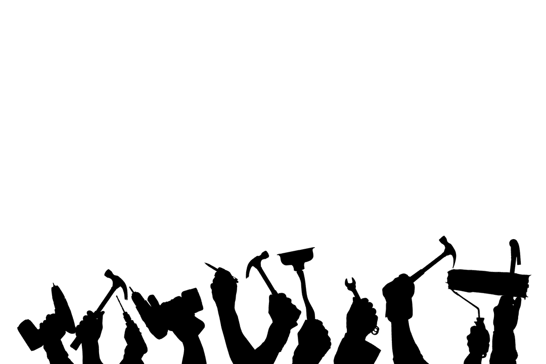 Digital Silhouette of Diverse Tools on Transparent Background