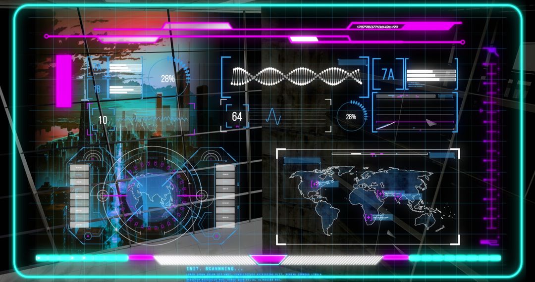 High-Tech Digital Interface Overlooking Cityscape