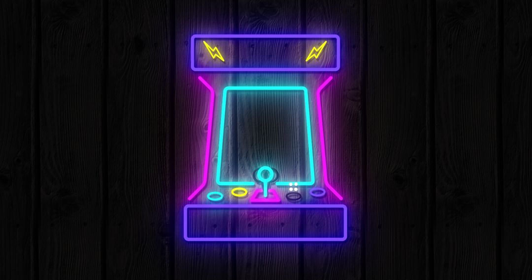 Neon Retro Arcade Game Sign on Black Background